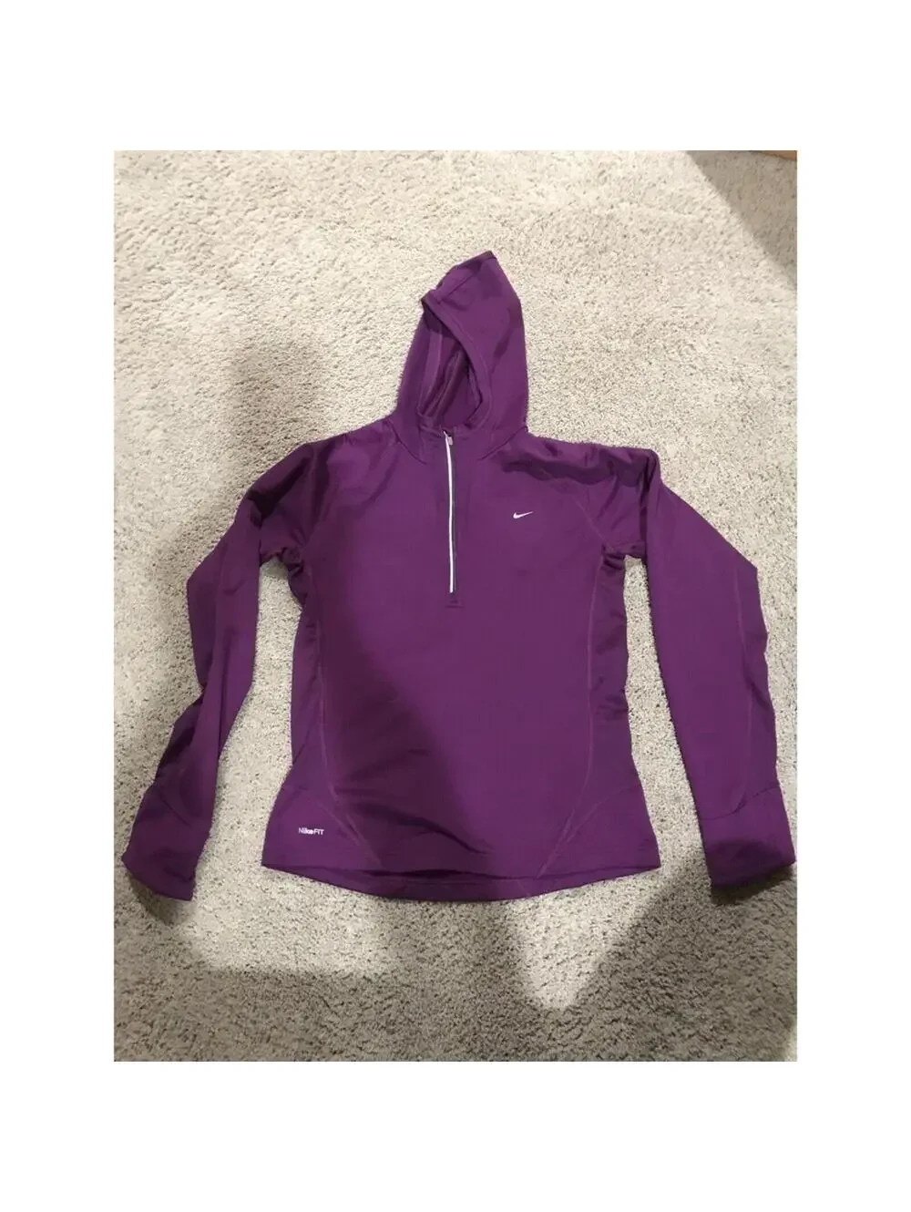 Women's NIKE fitDRY purple hooded long sleeve shirt warm M MEDIUM NIKEFIT runnin